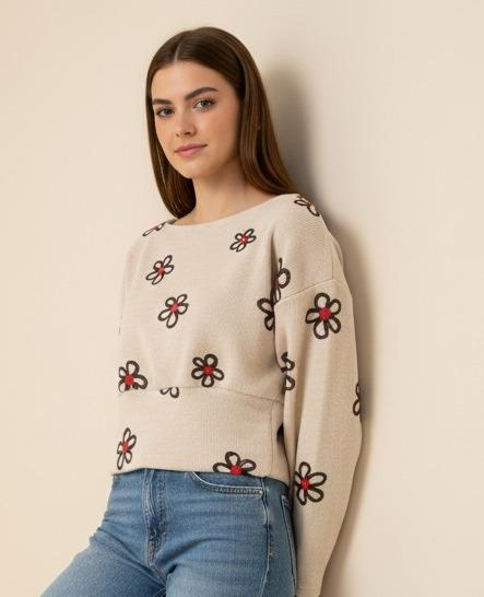 Sweater Cuello Bote Bordado (ART.2633)
